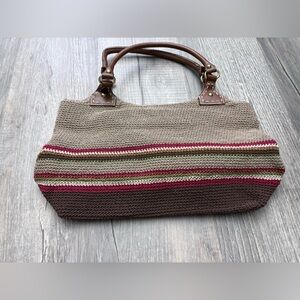Studio Works crochet Shoulder bag or purse hand bag striped boho knit woven